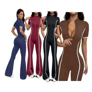 Women Jumpsuit 4 Color Striped Contrasting Color One Piece High Elastic Flared Pants Yoga Fitness Wear Womens