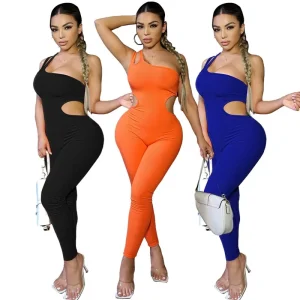 Women Jumpsuits and Rompers One Shoulder Hollow Out Thread Fitted Hip Lifting Sexy One Piece Jumpsuit Women Jumpsuit