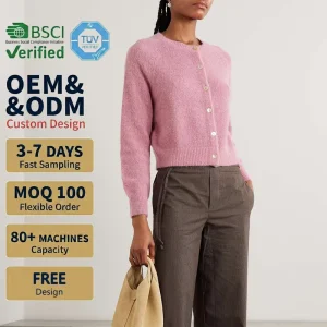 Women Knit Cashmere Blend Long Sleeve Ribbed Henley Collared Button Spring Top OEM