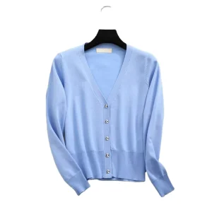 Women Knitwear V Neck Basic Knitted Sweaters Women Thin Cardigan Long Sleeve Single Breasted Knitwear Button up Cardigan
