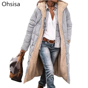 Women Lady New Winter Solid Color Hooded Warm Cotton padded Jacket Long Sleeve Double sided Slim Thick Coat