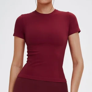 Women Lightweight Solid Seamless Short Sleeve Crop Top High Waist Yoga Workout Gym Activewear Stretchy Breathable Spandex Nylon