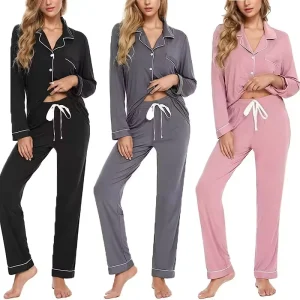 Women Long Sleeve Pajama Set Breathable Soft Sleepwear Nightwear Eco Friendly Loungewear Bamboo
