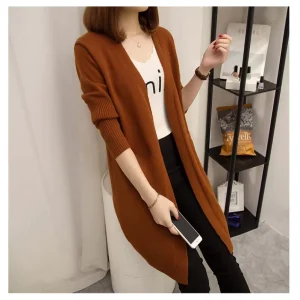 Women Long Sweater Open Front Knitted Coat Cardigan