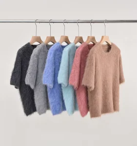Women Merino Wool Sweater Summer Alpaca Wool Shirt Jumper Loose Fit Short Sleeve Pullover