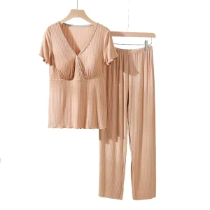 Women Modal Short Shirt and Long Pant Summer Thin Fabric Pregnancy Wearing Maternity Clothes