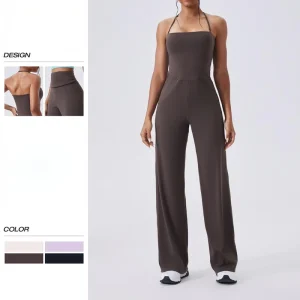 Women One Piece Jumpsuits Butt Push Up Bodysuits Workout Bootleg Rompers Halters Stretch Gym Fitness Sportswear