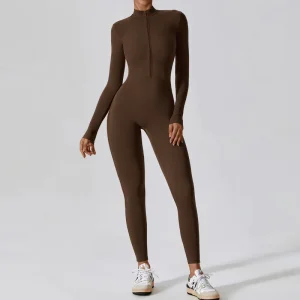Women One Piece Long Sleeve Zipper Bodysuit Romper GYM Fitness Yoga Wear Women’s Jumpsuits Playsuits