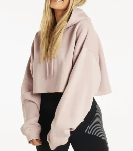 Women Oversized Hoodie Drop Shoulder Crop Sport Wear Hoodie