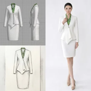 Women Peplum Blazer Skirt Suit Set Shawl Collar Slim Business Office Elegant Formal Ivory