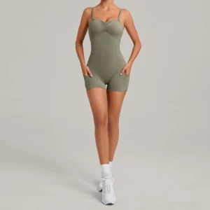 Women Quick-Dry Two Ways to Wear Workout Romper with Pockets Running Jumpsuit for Outdoor Activity