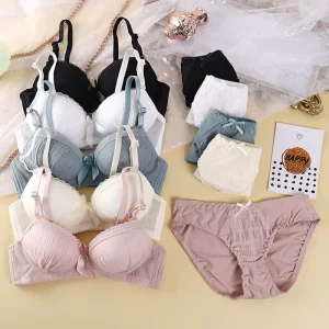 Women Ruffled Bubble Lace Lingerie Set Underwire Push up Bra and Panty Sexy Intimates Underwear