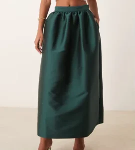 Women Satin Long Skirt High Waist Formal Vintage Summer A-Line Pleated Skirt