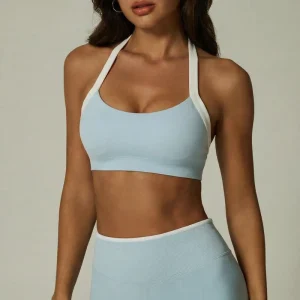 Women Seamless Breathable High Support Backless Halter Sports Bra for Yoga Fitness Gym Workout Activewear