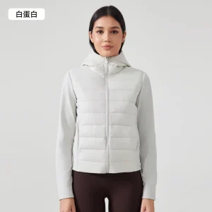 Women Seamless Down Jacket Hooded Warm Lightweight Quilted Zip up Coat Outwear