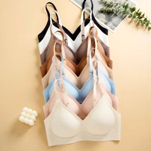 Women Seamless Wireless Jelly Strip Support Bra Nude Deep V Push Up Bralette No Underwire Invisible Soft Comfort Bra