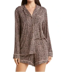 Women Sexy Ladies Active Leopard Print Sleepwear 100% Bamboo Trousers Long Sleeve Pajamas
