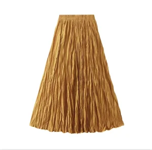 Women Skirts Elegant Solid Color Fashion Pleated Half Skirt Ladies High Waist Multi Pleated Swing Skirts