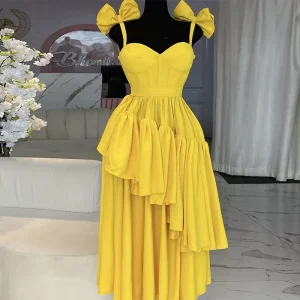 Women Sleeveless Strap Bow Ruffles Long Maxi Dress Holiday Beach Birthday Evening Party Dress