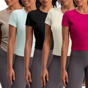 Women Slim Fit Short Sleeve T Shirt Soft Stretchy Basic Solid Color Top Casual Daily Wear Yoga Gym Running Layering