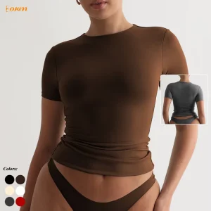 Women Slim Fit Short Sleeve T Shirt Y2K Tight Basic Top Sexy Stretch Causal Tee for Streetwear & Daily Outfits