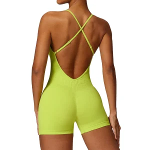 Women Soft Ribbed Adjustable Scrunch Back Seamless Fitness Romper