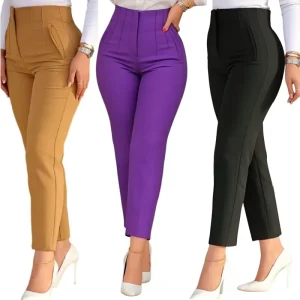 Women Solid Casual Suit Pants High Waist Solid Slim Fit Cropped Trousers Summer Pencil Pants