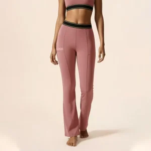 Women Solid Elastic Waist Flared Yoga Pants Four-Way Stretch Quick Dry Slim Workout Athletic Leggings