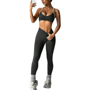 Women Sportswear Custom Legging Sets V neck Peach Lift Hip Sports Yoga Sets for Pilates Outfit Gym Wear Set Women