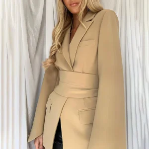 Women Spring Autumn Slim-fit Blazer Free Belt Cardigan Style Lace-up Belted Lapel Blazers Woman Black Office Work Suits New