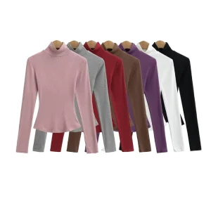 Women Spring Breathable Short Fleece Lined Long Sleeve Slim Fit Casual Vintage Blouses