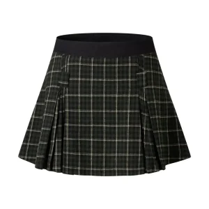 Women Spring Summer Pleated Short Skirt Plaid