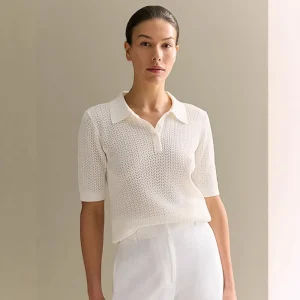 Women Spring Summer Pullover Sweater Short Sleeve Lapel T Shirt Knit Tshirt