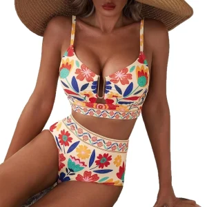 Women Strapless Textured Bandeau Bikini 2 Piece Swimwear Cheeky Solid Lace Up Bathing Suits