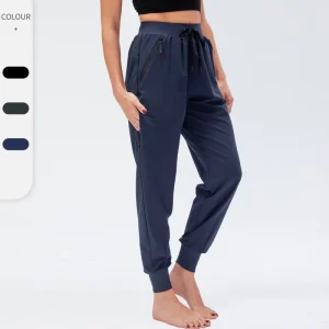 Women Stretch Trouser High Waist Workout Pants Side Pocket Drawstring Design Women Trousers Casual
