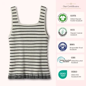 Women Striped Rib Knit Tank Top Square Neck Sleeveless Ruffle Hem Wool Blend Camisole Slim Fit Layering Knit Vest OEM