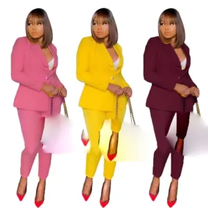 Women Suits 2 Piece Blazer Pant Female Loose Wide Leg Pants Set