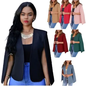 Women Summer Cape Poncho Solid Short Cape Jacket Cardigan Coat One Piece Office Lady Elegant Suit Coat