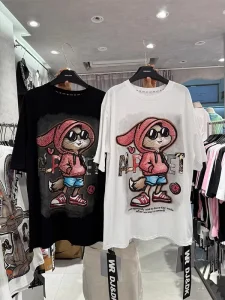 Women Summer High Street Cartoon T-shirt Crystal Print Graphic