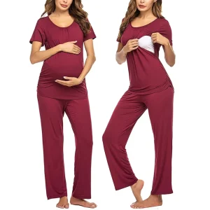 Women Summer Maternity Baby Solid T Shirt and Loose Pant Loungewear Set Women Maternity Nightwear Summer Pajamas Set