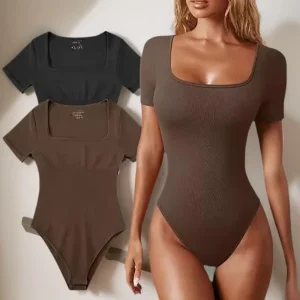 Women Summer Ribbed Jumpsuits Square Collar Short Sleeve Stretchy Romper Lady Yoga Casual Slim Jumpsuit
