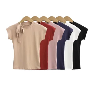 Women Summer Solid Slim-fit Short-sleeved Breathable Polyester Casual Chic T-shirt