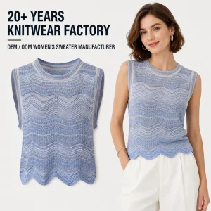 Women Sweaters Summer Striped Knit Tank Top Vest O Neck Sleeveless Wavy Flat Knit Breathable Casual Pullover