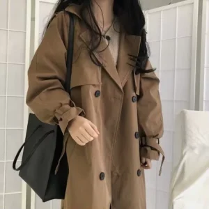 Women Trench Coat Casual Women’s Long Outerwear Loose Overcoat Autumn Winter Fashion Double breasted Windbreaker Long Sleeve