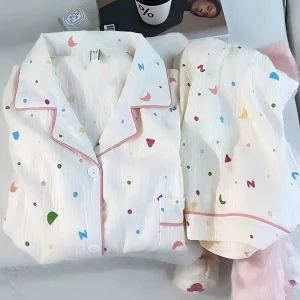 Women Two Piece Cloud Cotton Pajama Set Long Sleeve Korean Style Loungewear B2B Customizable Spring Fall Sleepwear