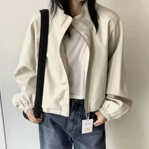 Women Winter Autumn Casual Stand Collar Zipper Short Coat Trendy Loose Fashion Baseball Jacket AWE2503