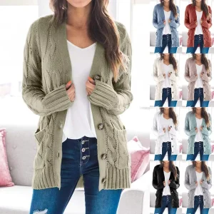 Women Winter Clothing Single Breasted Long Sleeve Knitted Sweater Thick Plus Size Cardigan Coat Jacket