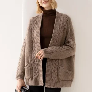 Women Winter Pure Cashmere Knit Sweater Heavier Cardigans Coat