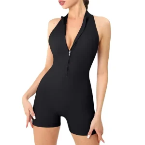 Women’S Gym Workout Backless Romper Sleeveless Zip up Sports Bodysuits Activewear Beautiful Hollow Back Yoga Jumpsuits