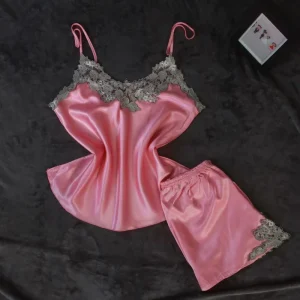Women’S Quick Dry Sexy Luxury Silk Satin Loungewear Camisole 2 Pieces Sets Home Pajama